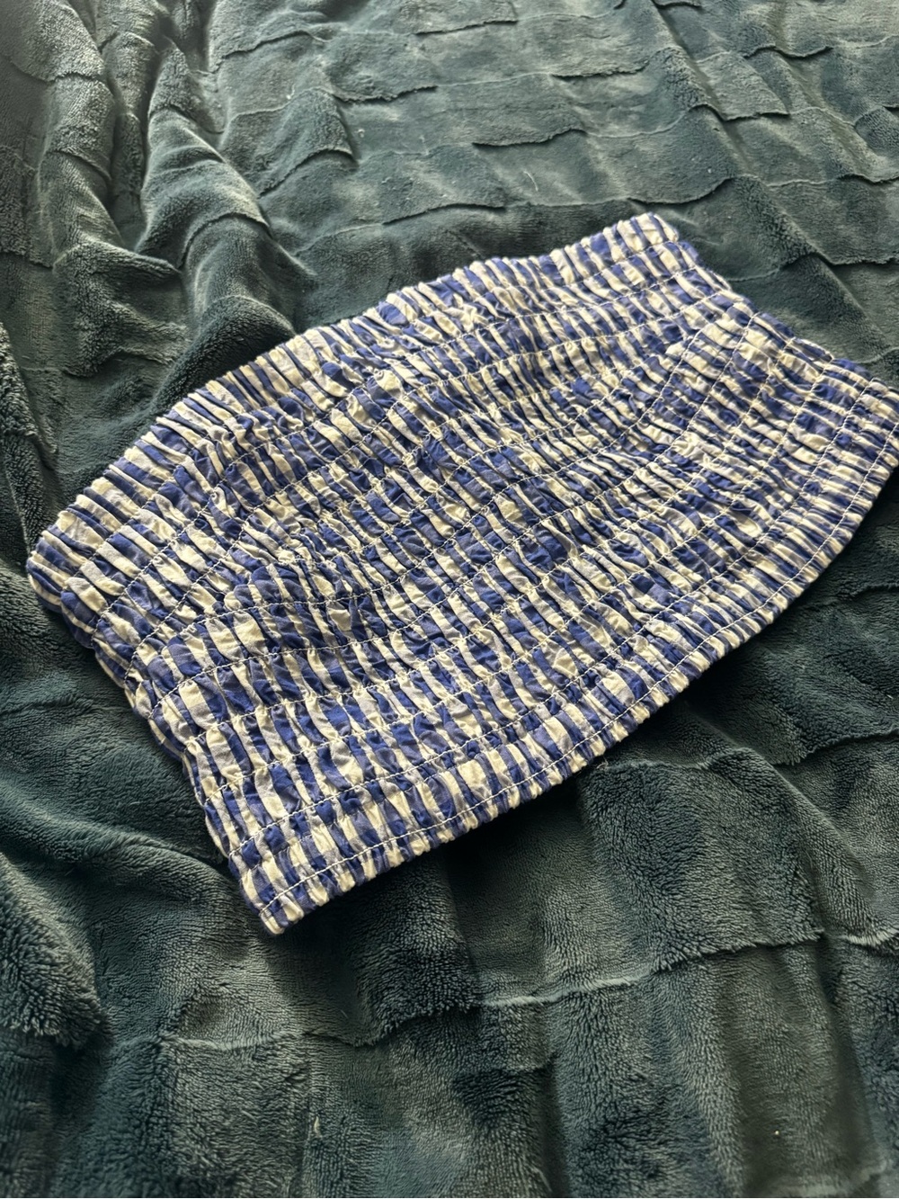 Universal Thread Blue and White Smocked Strapless Top